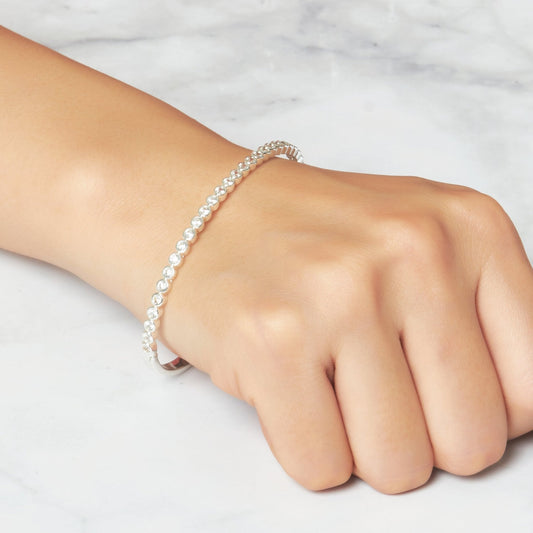 Silver Plated Tennis Bangle Created with Zircondia® Crystals (7 Inch)