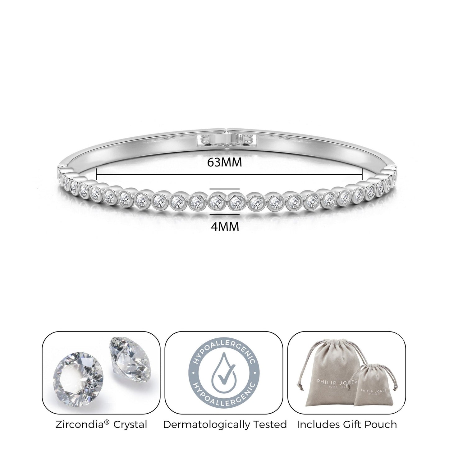 Silver Plated Tennis Bangle Created with Zircondia® Crystals (7 Inch)