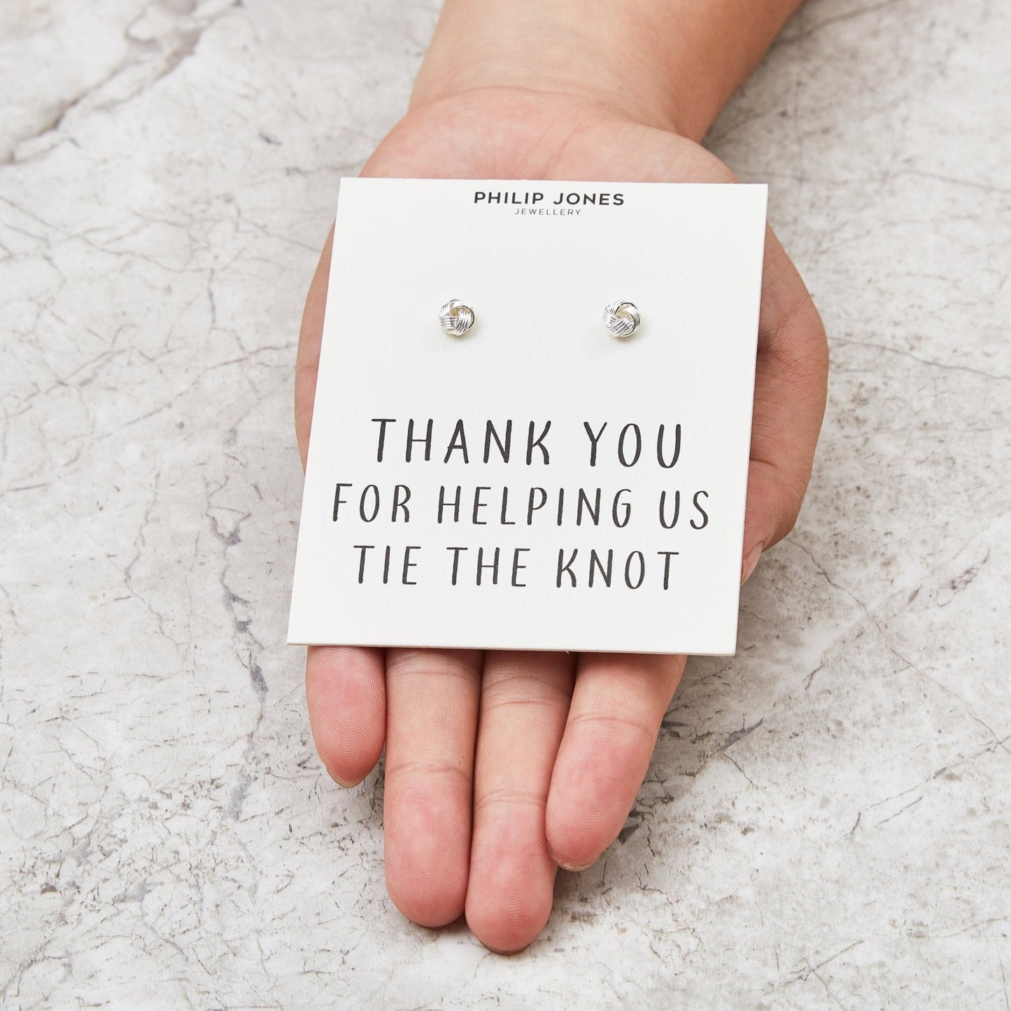 Silver Plated Thank You for Helping us Tie The Knot Bridal Earrings with Quote Card