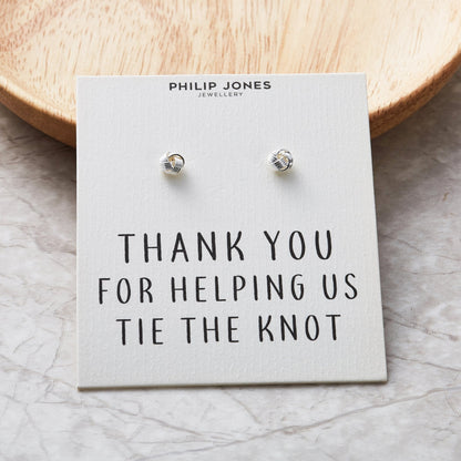 Silver Plated Thank You for Helping us Tie The Knot Bridal Earrings with Quote Card