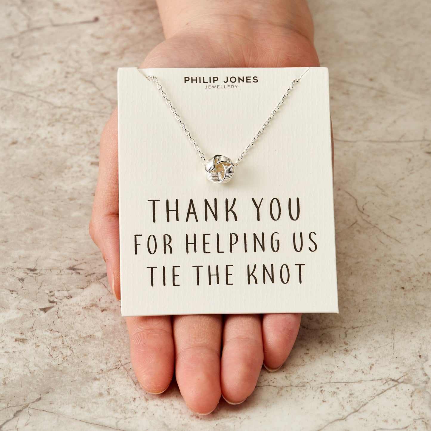 Silver Plated Thank You for Helping us Tie The Knot Bridal Necklace with Quote Card