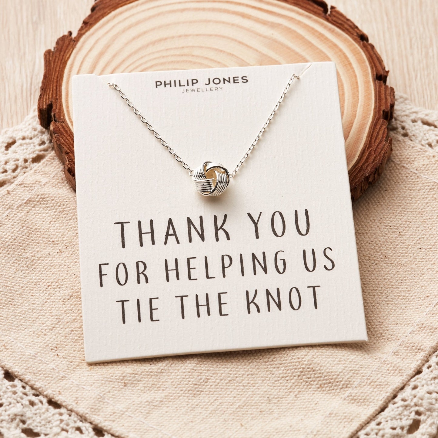Silver Plated Thank You for Helping us Tie The Knot Bridal Necklace with Quote Card