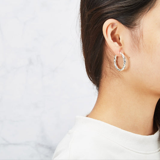 Silver Plated Thick Twisted Hoop Earrings