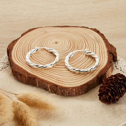 Silver Plated Thick Twisted Hoop Earrings