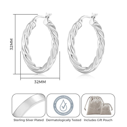 Silver Plated Thick Twisted Hoop Earrings