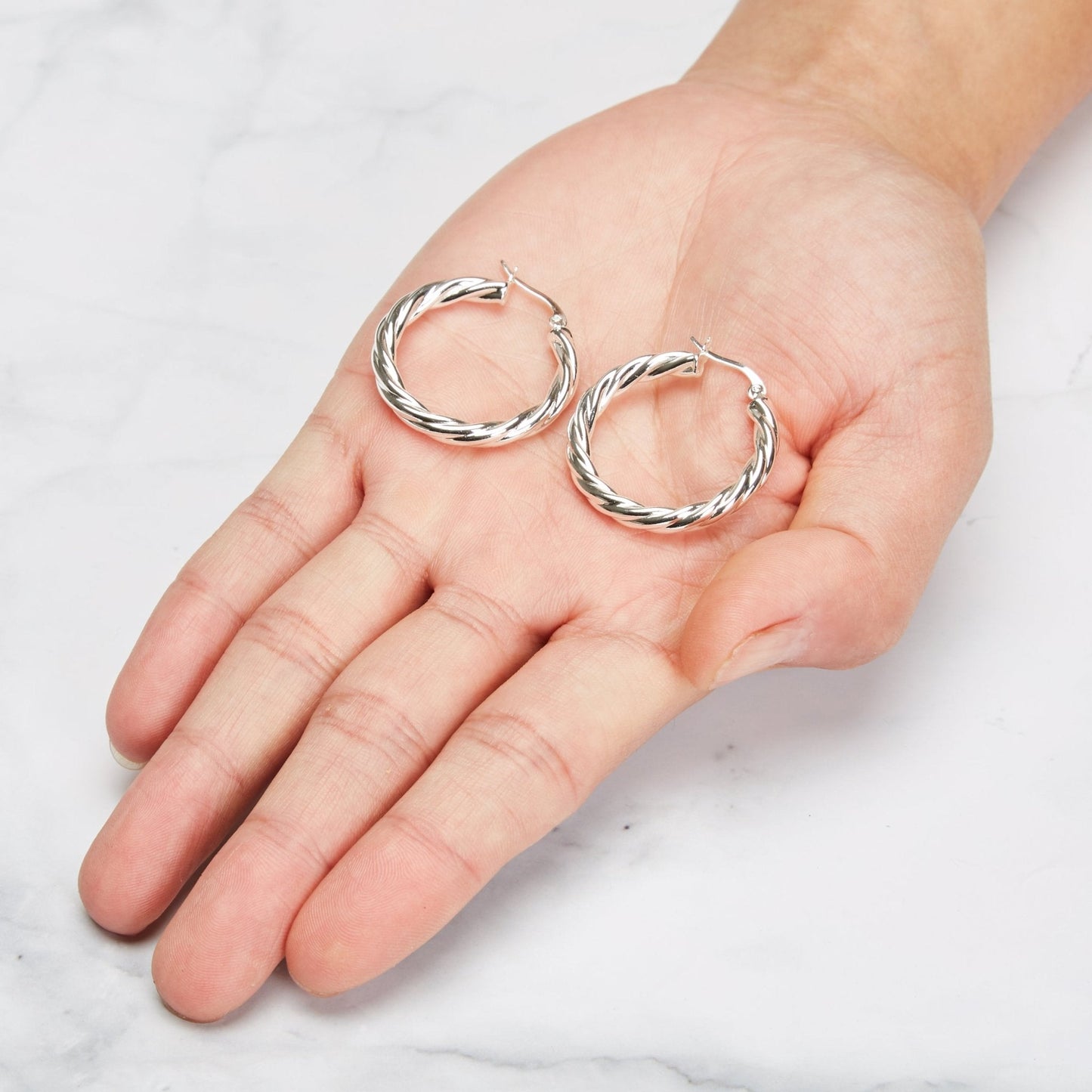 Silver Plated Thick Twisted Hoop Earrings