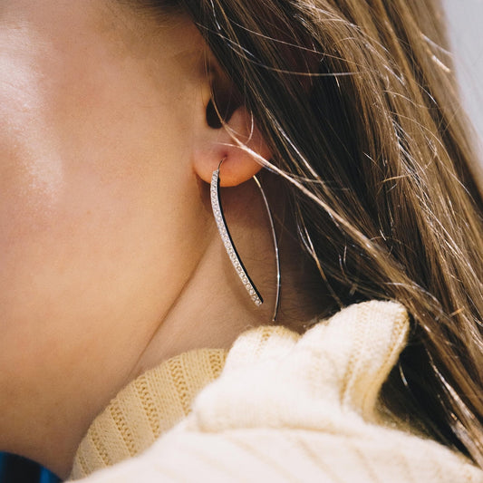 Silver Plated Thread Earrings Created with Zircondia® Crystals