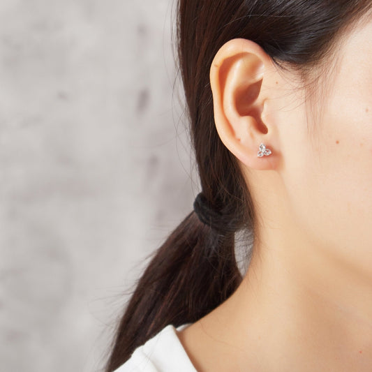 Silver Plated Three Stone Earrings Created with Zircondia® Crystals