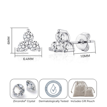 Silver Plated Three Stone Earrings Created with Zircondia® Crystals