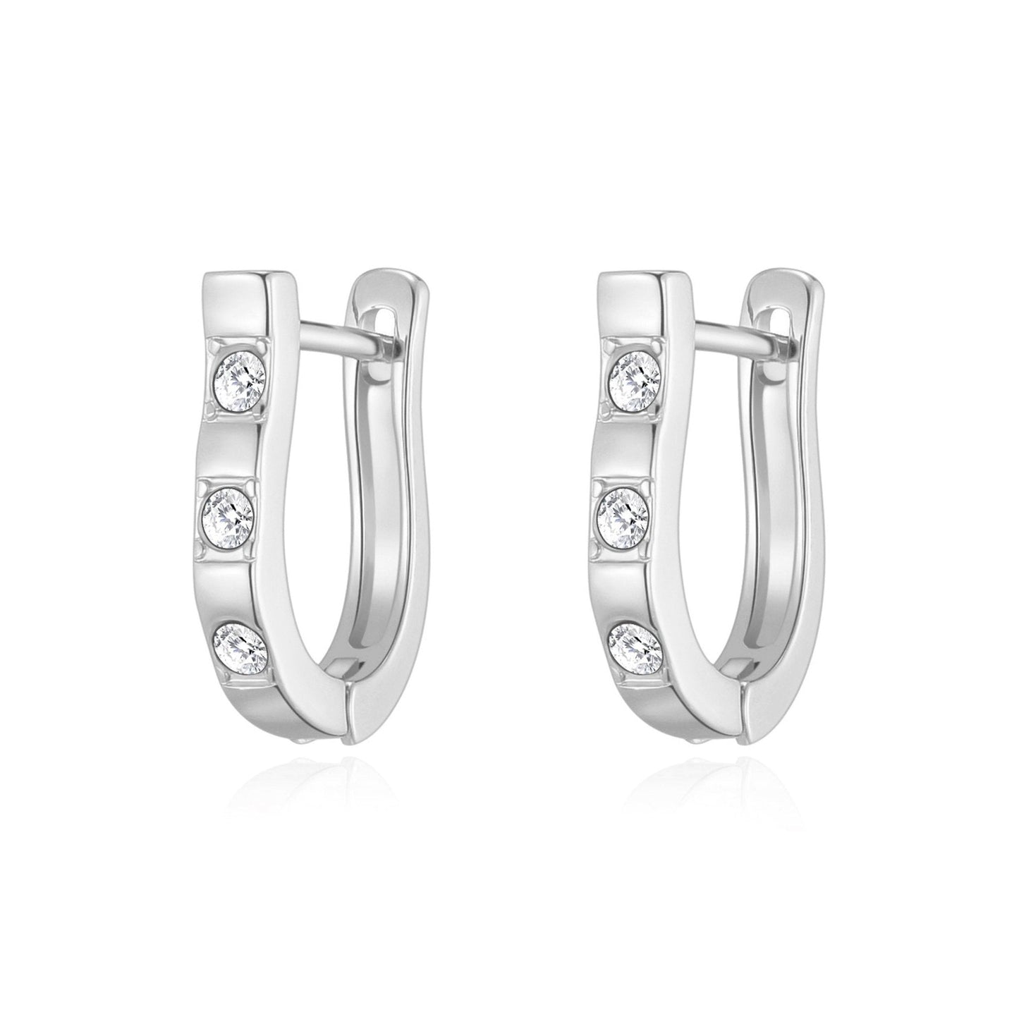 Silver Plated Three Stone Hoop Earrings Created with Zircondia® Crystals