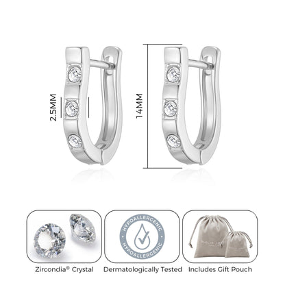 Silver Plated Three Stone Hoop Earrings Created with Zircondia® Crystals