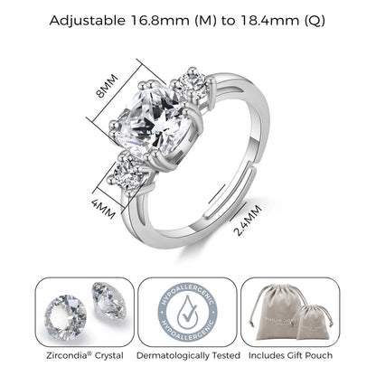 Silver Plated Three Stone Ring Created with Zircondia® Crystals
