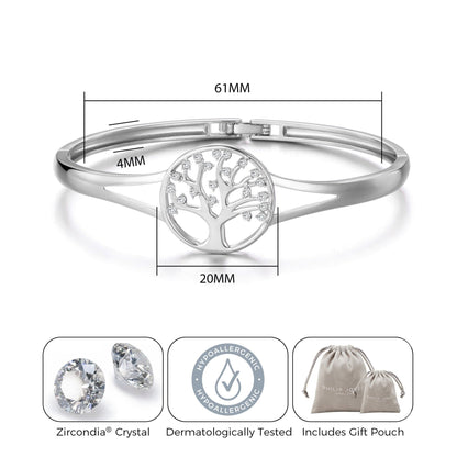 Silver Plated Tree of Life Bangle Created with Zircondia® Crystals (7 Inch)