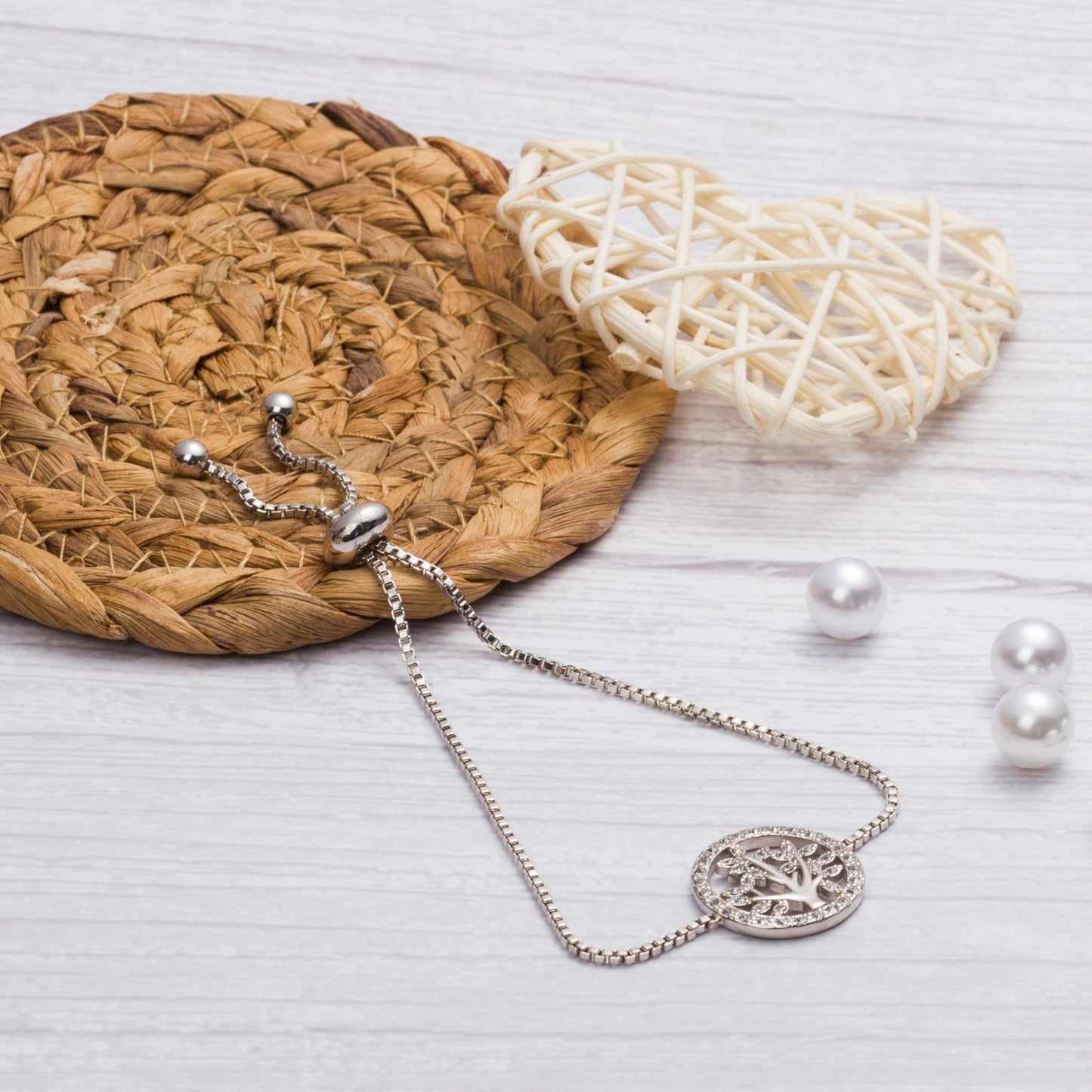 Silver Plated Tree of Life Bracelet Created with Zircondia® Crystals