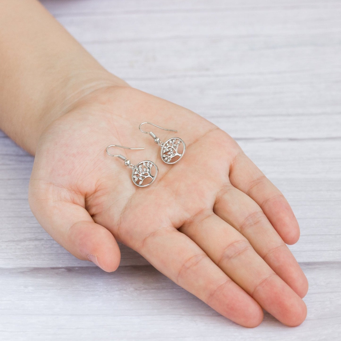 Silver Plated Tree of Life Drop Earrings Created with Crystals from Zircondia®