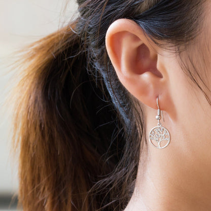 Silver Plated Tree of Life Drop Earrings Created with Crystals from Zircondia®