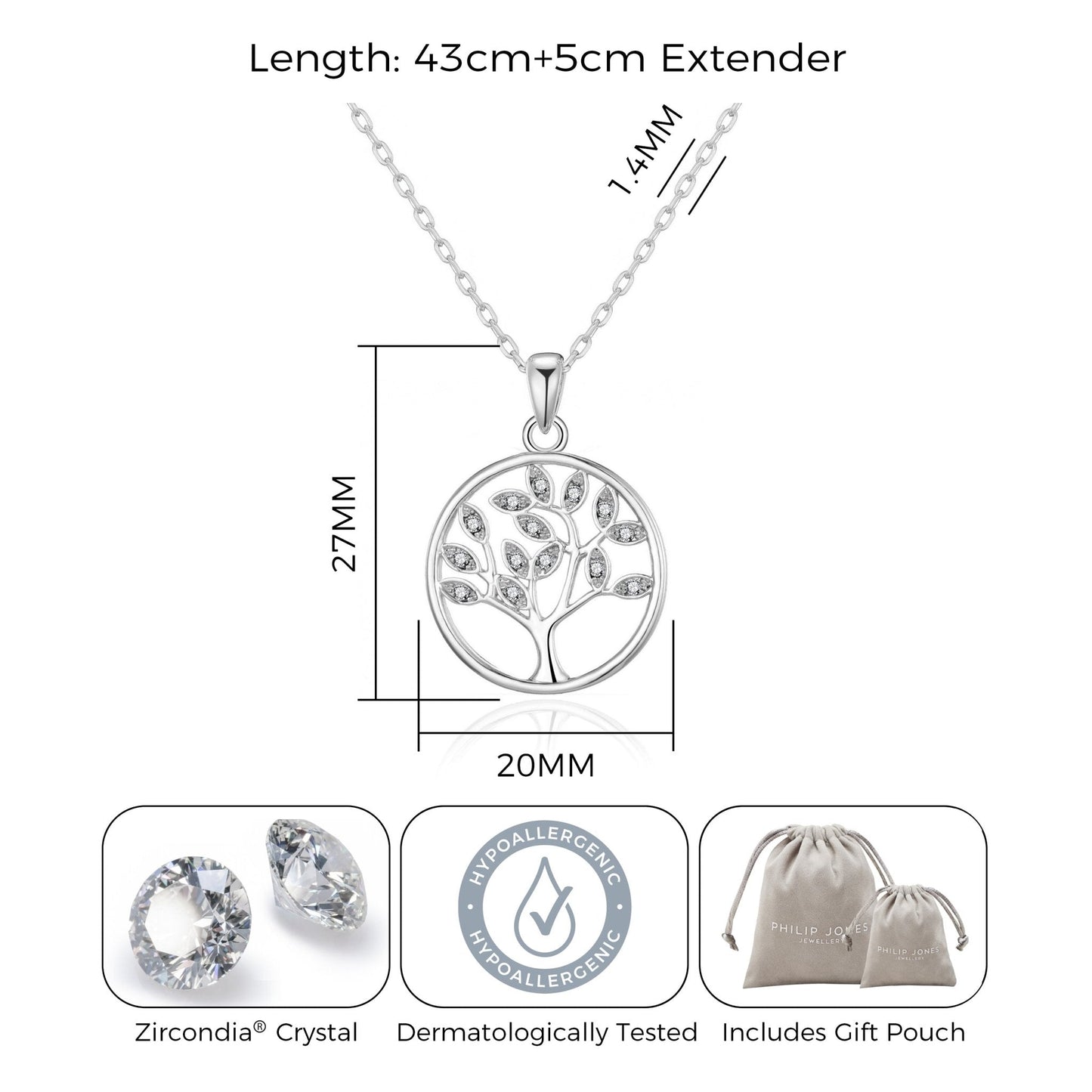 Silver Plated Tree of Life Necklace Created with Zircondia® Crystals