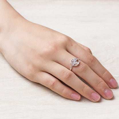 Silver Plated Tree of Life Ring Created with Zircondia® Crystals