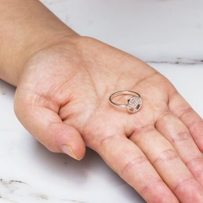 Silver Plated Tree of Life Ring Created with Zircondia® Crystals