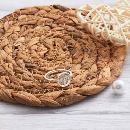 Silver Plated Tree of Life Ring Created with Zircondia® Crystals