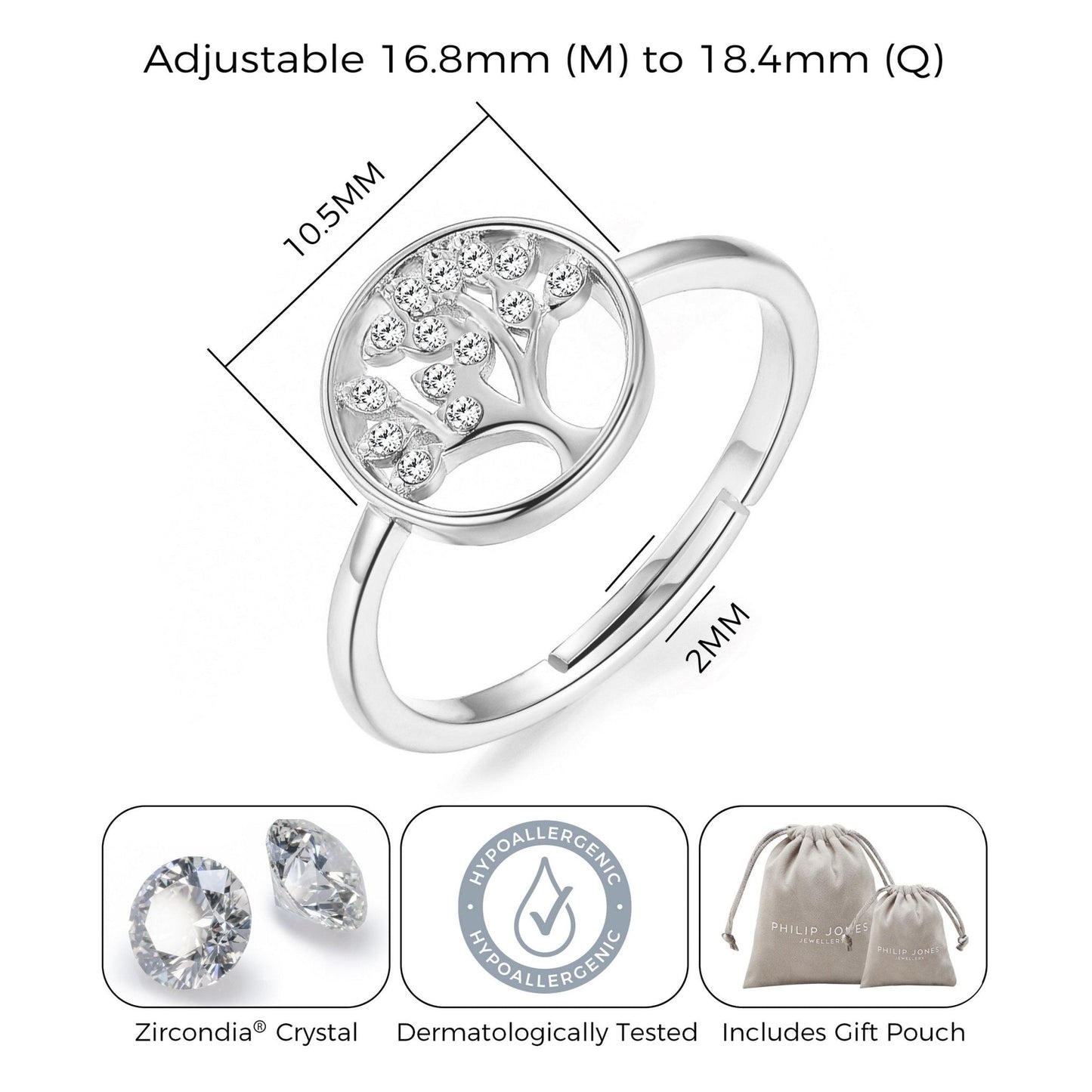 Silver Plated Tree of Life Ring Created with Zircondia® Crystals