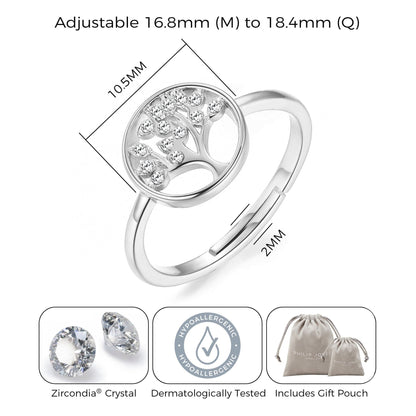 Silver Plated Tree of Life Ring Created with Zircondia® Crystals