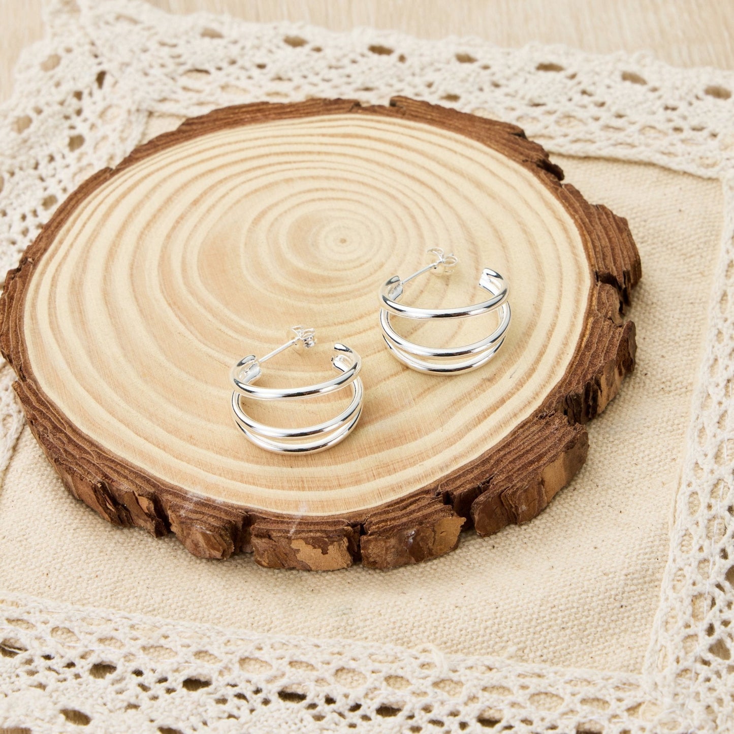 Silver Plated Triple Illusion Hoop Earrings