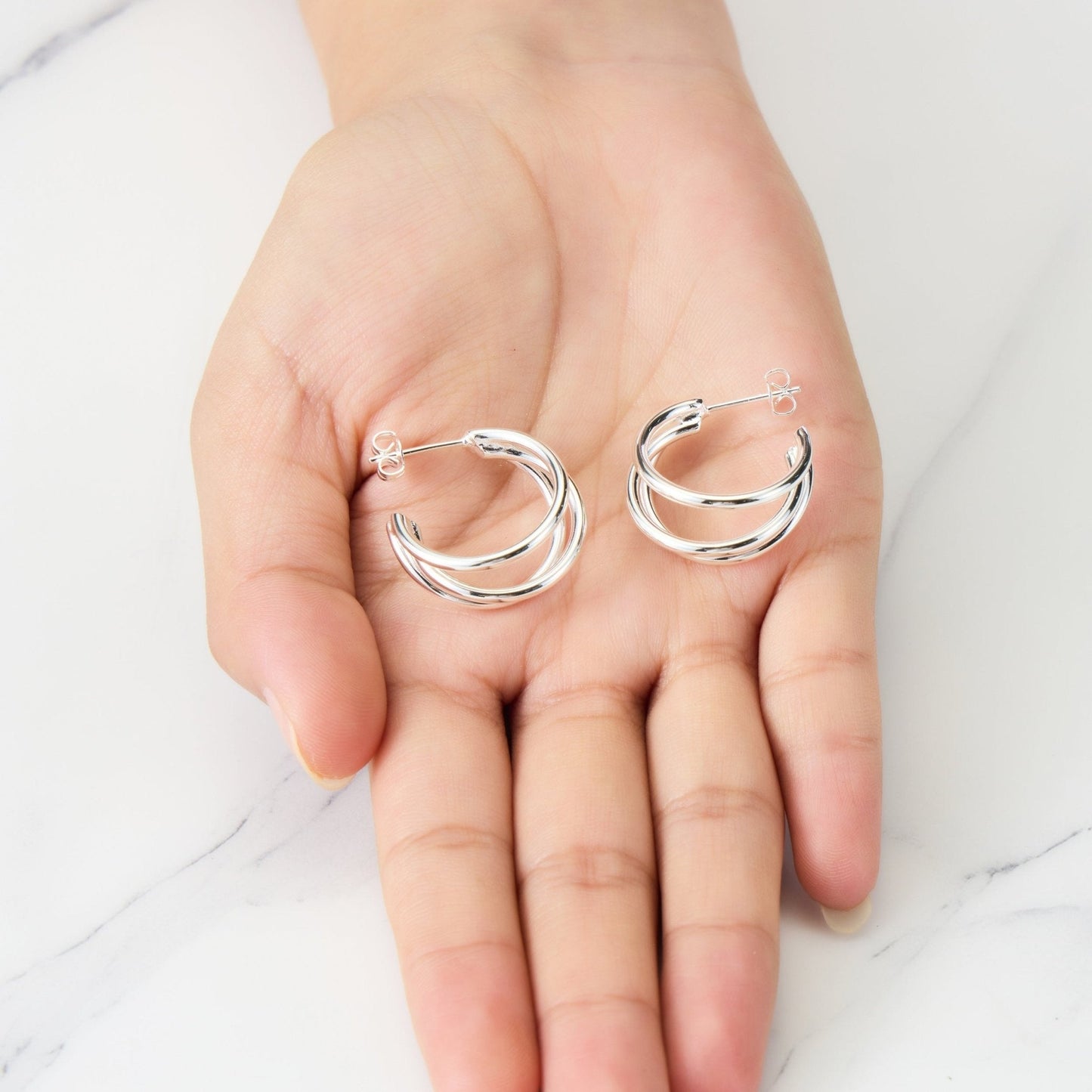 Silver Plated Triple Illusion Hoop Earrings
