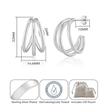 Silver Plated Triple Illusion Hoop Earrings