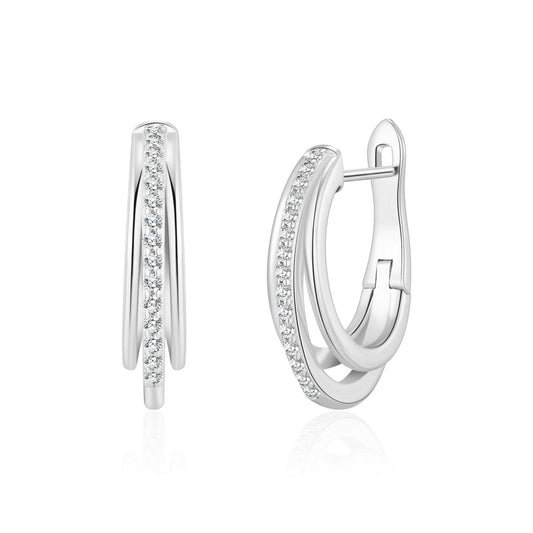 Silver Plated Triple Illusion Hoop Earrings Created with Zircondia® Crystals
