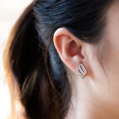 Silver Plated Triple Row Clip On Earrings Created with Zircondia® Crystals