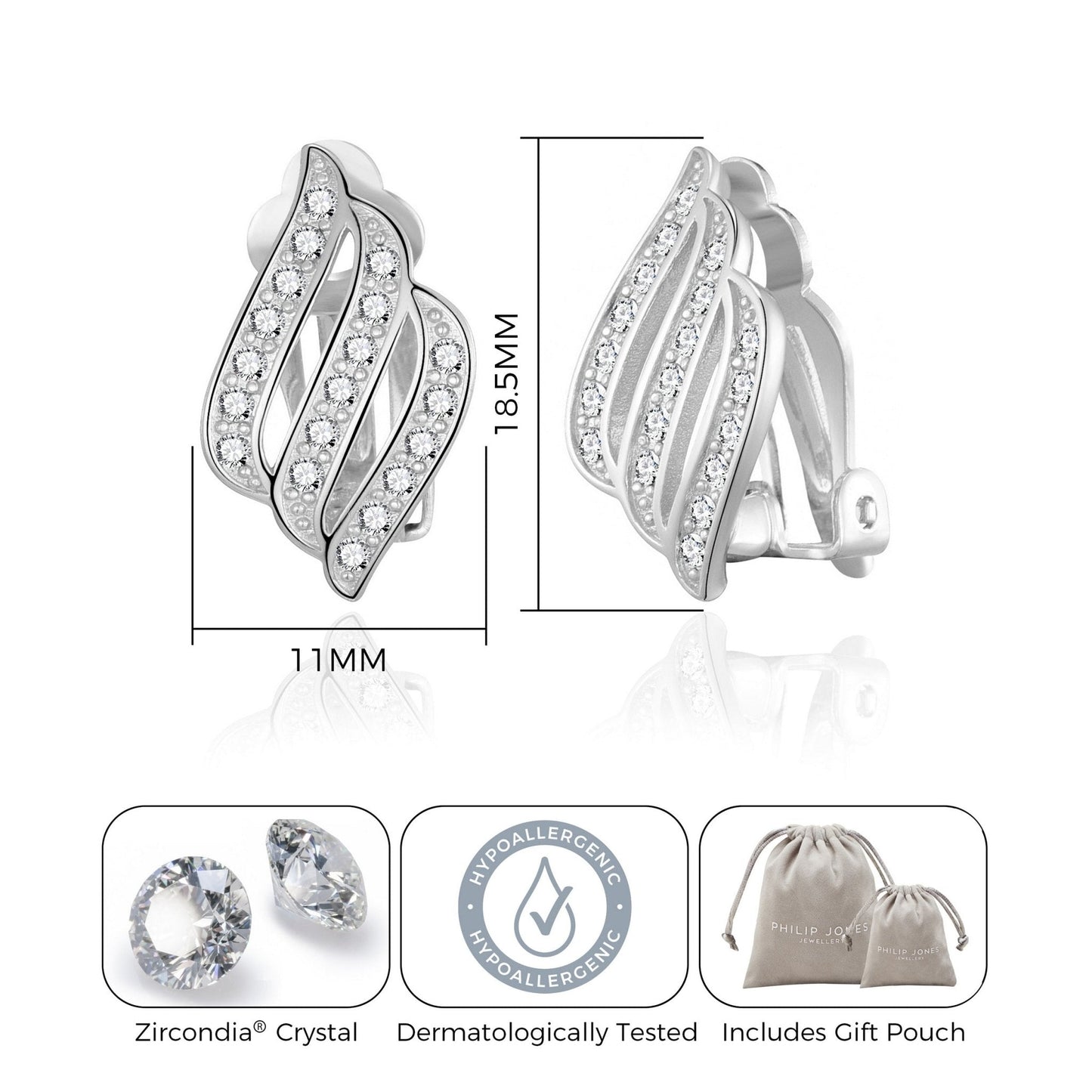 Silver Plated Triple Row Clip On Earrings Created with Zircondia® Crystals