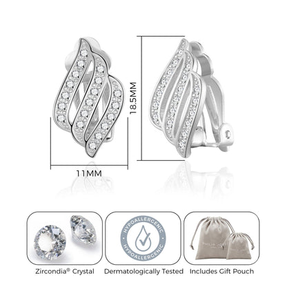 Silver Plated Triple Row Clip On Earrings Created with Zircondia® Crystals