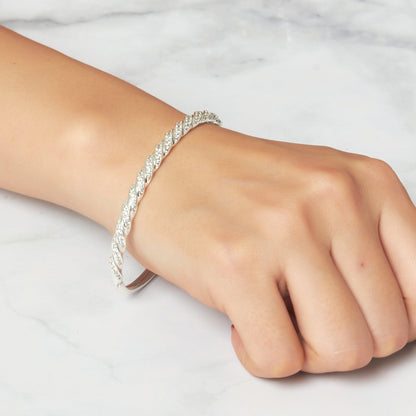 Silver Plated Twist Bangle Created with Zircondia® Crystals (7 Inch)