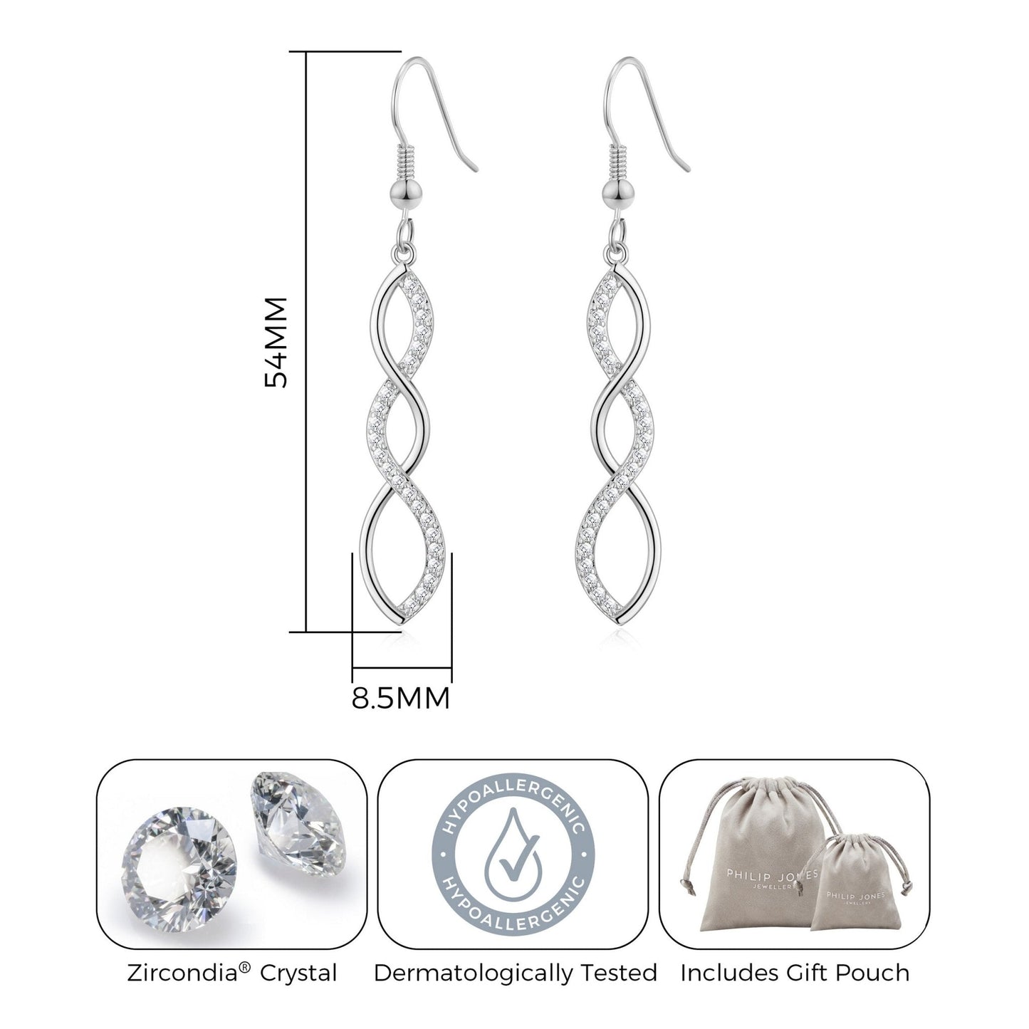 Silver Plated Twist Drop Earrings Created with Zircondia® Crystals