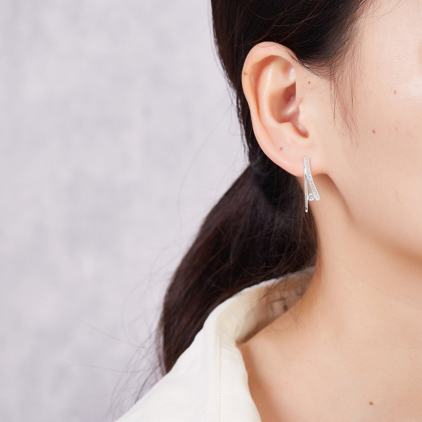 Silver Plated Wishbone Earrings Created with Zircondia® Crystals