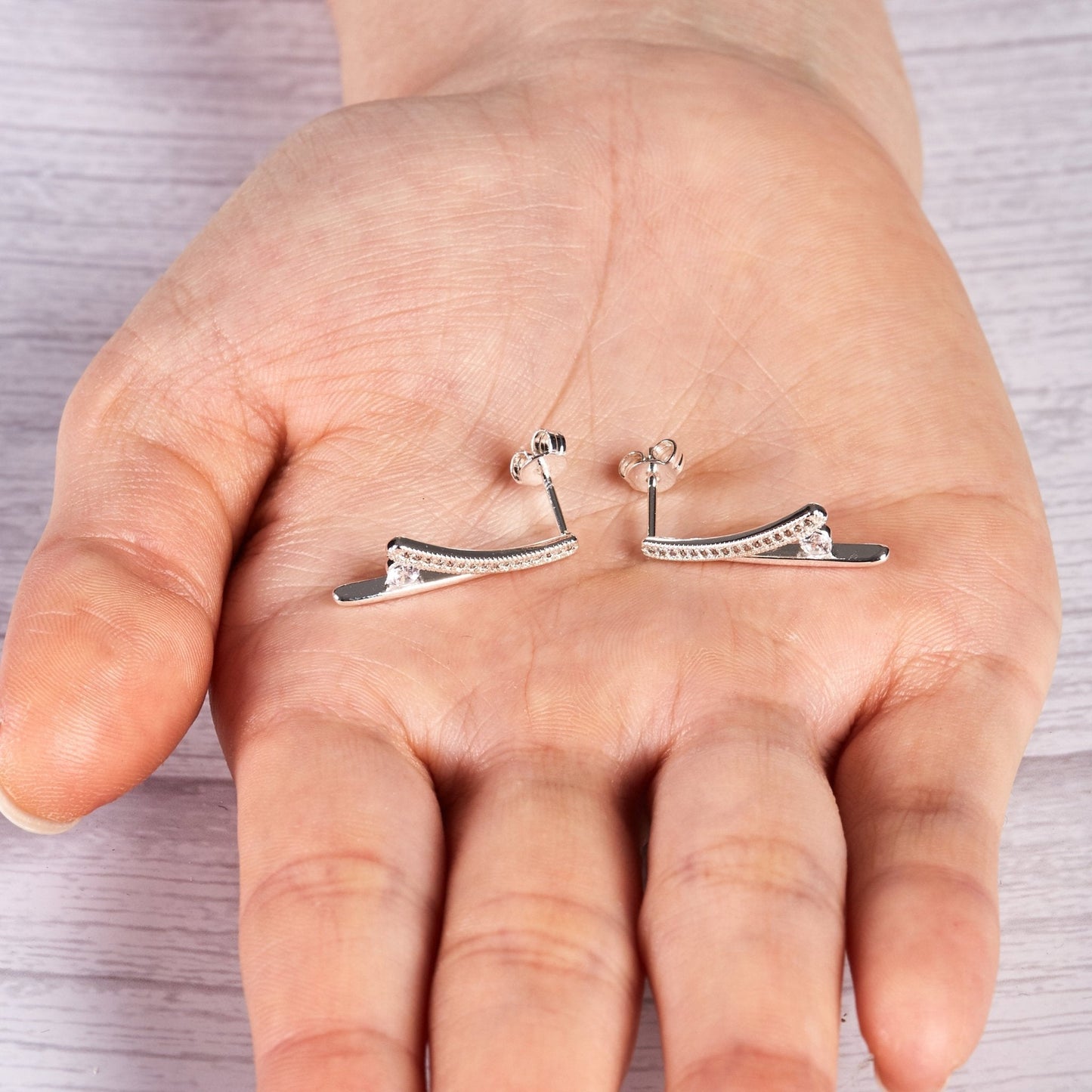 Silver Plated Wishbone Earrings Created with Zircondia® Crystals