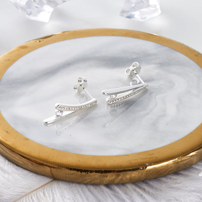 Silver Plated Wishbone Earrings Created with Zircondia® Crystals