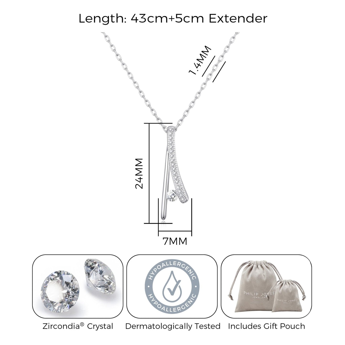 Silver Plated Wishbone Necklace Created with Zircondia® Crystals