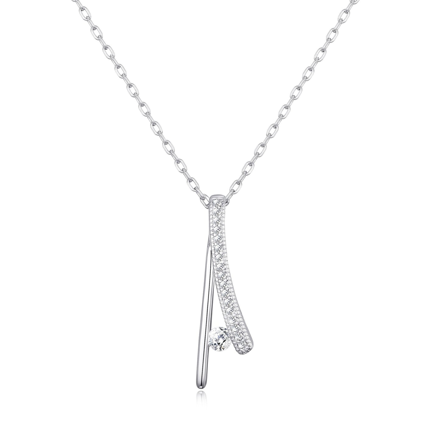 Silver Plated Wishbone Necklace Created with Zircondia® Crystals