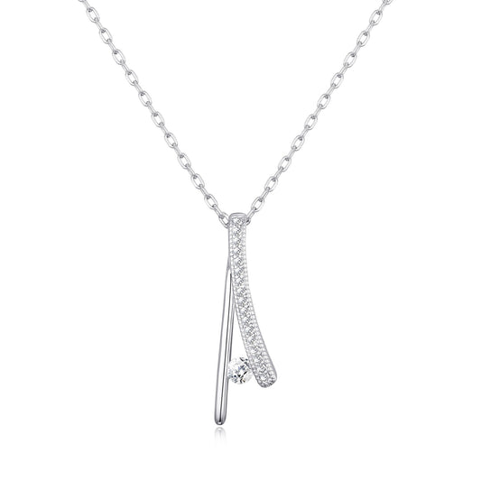 Silver Plated Wishbone Necklace Created with Zircondia® Crystals