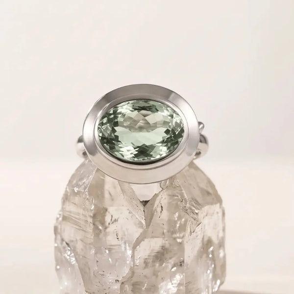 Silver Sea Green Quartz Gemstone Ring - Margo