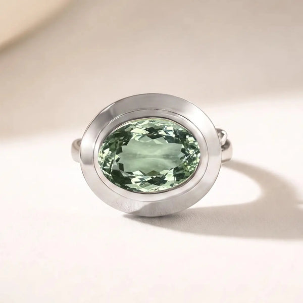 Silver Sea Green Quartz Gemstone Ring - Margo