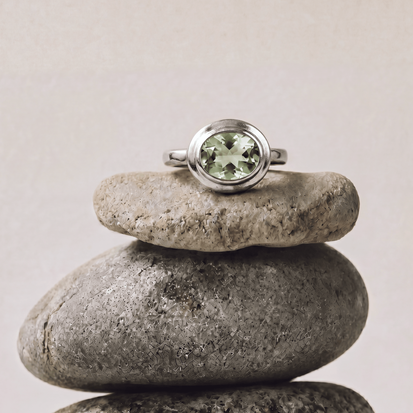 Silver Sea Green Quartz Gemstone Ring - Margo