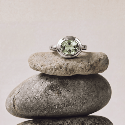 Silver Sea Green Quartz Gemstone Ring - Margo