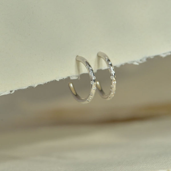 Silver White Topaz Gemstones- Seren Hoops