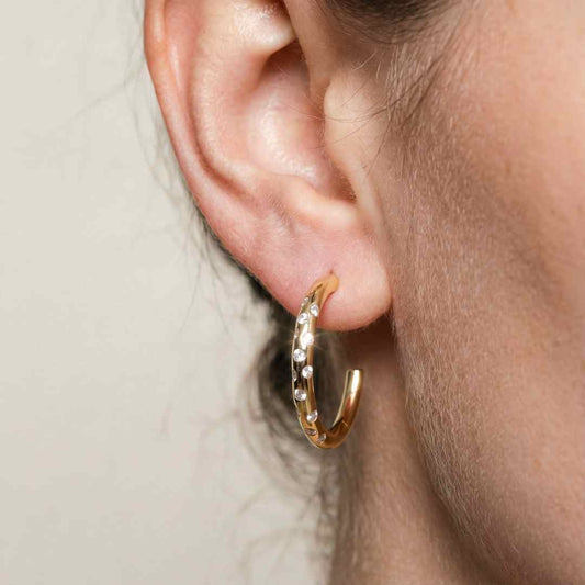 Gold White Topaz Gemstone - Seren Hoops