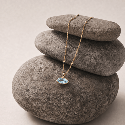 Siren’s Teardrop Sky Blue Topaz Necklace - Gold or Silver