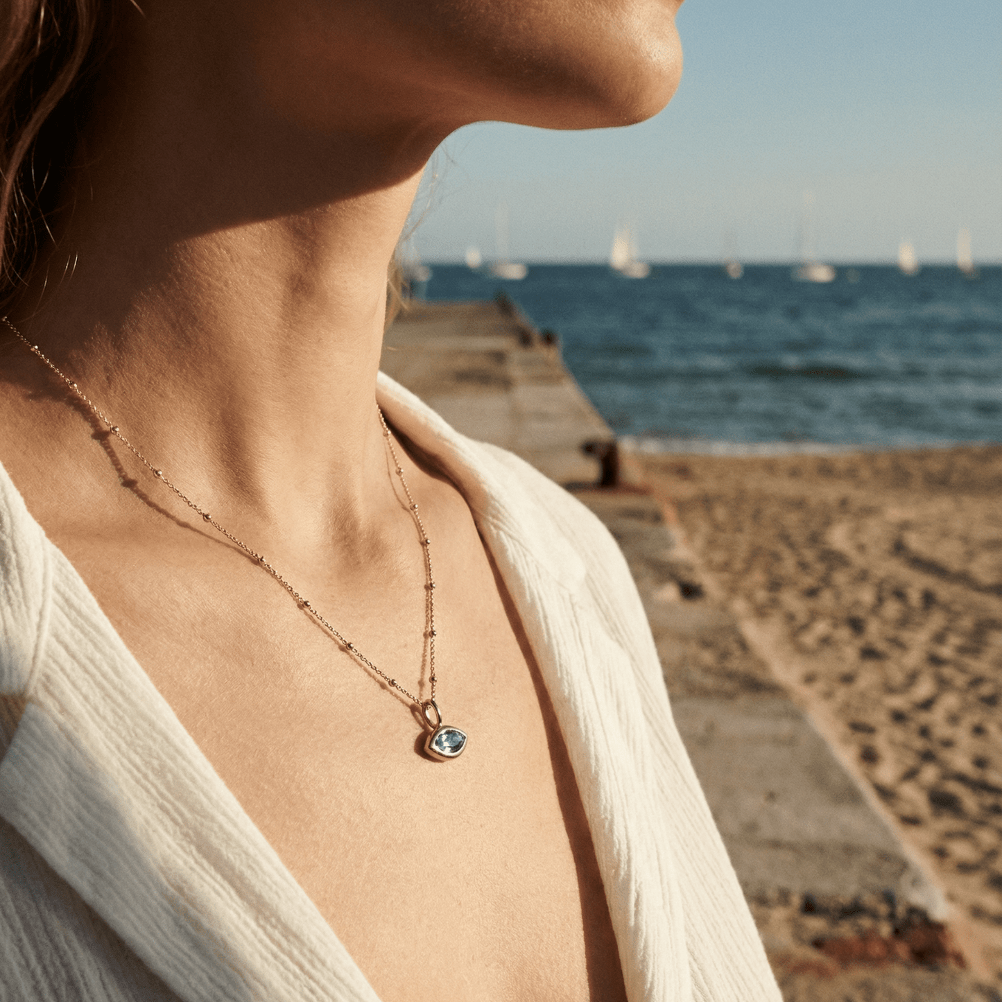 Siren’s Teardrop Sky Blue Topaz Necklace - Gold or Silver