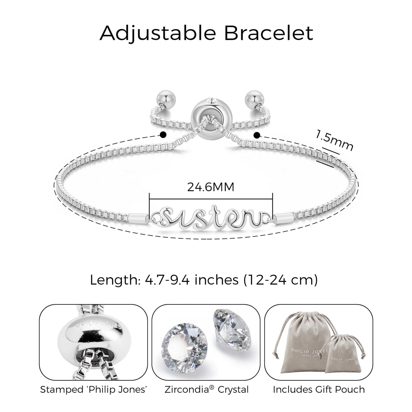 Silver Plated Sister Bracelet Created with Zircondia® Crystals
